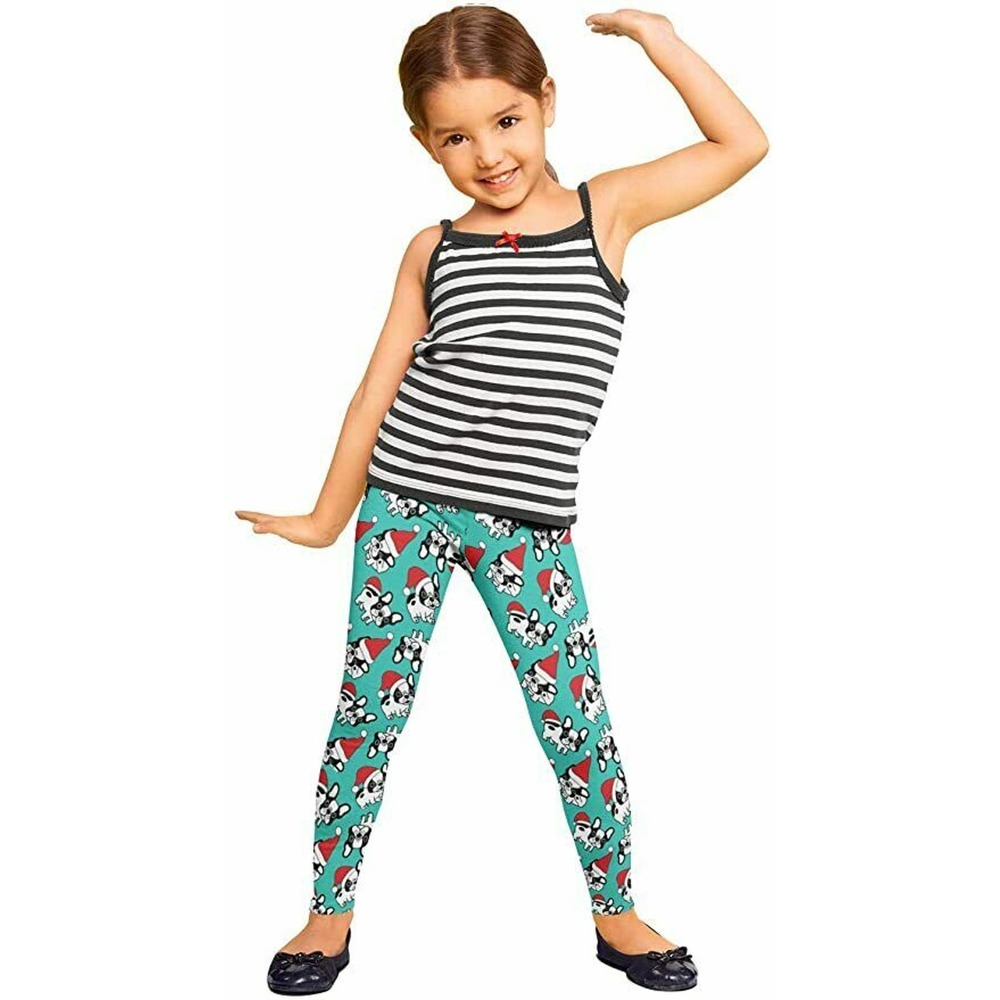 TWO LEFT FEET Girls' Leggings Small 4-6 Santa Paws